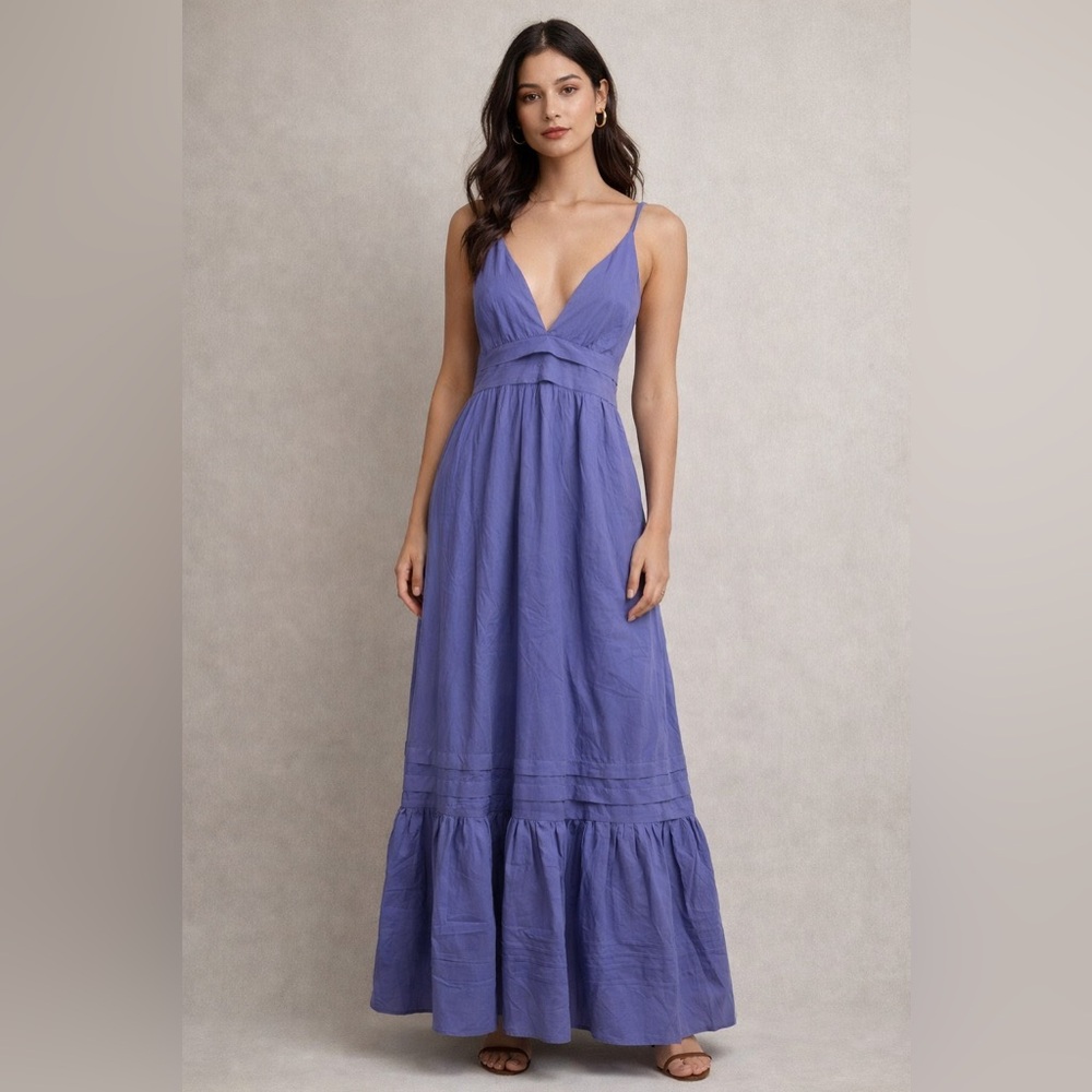 Pampelone Lavender Tiered Maxi Dress – Deep V Neck Resort Style – Size Medium